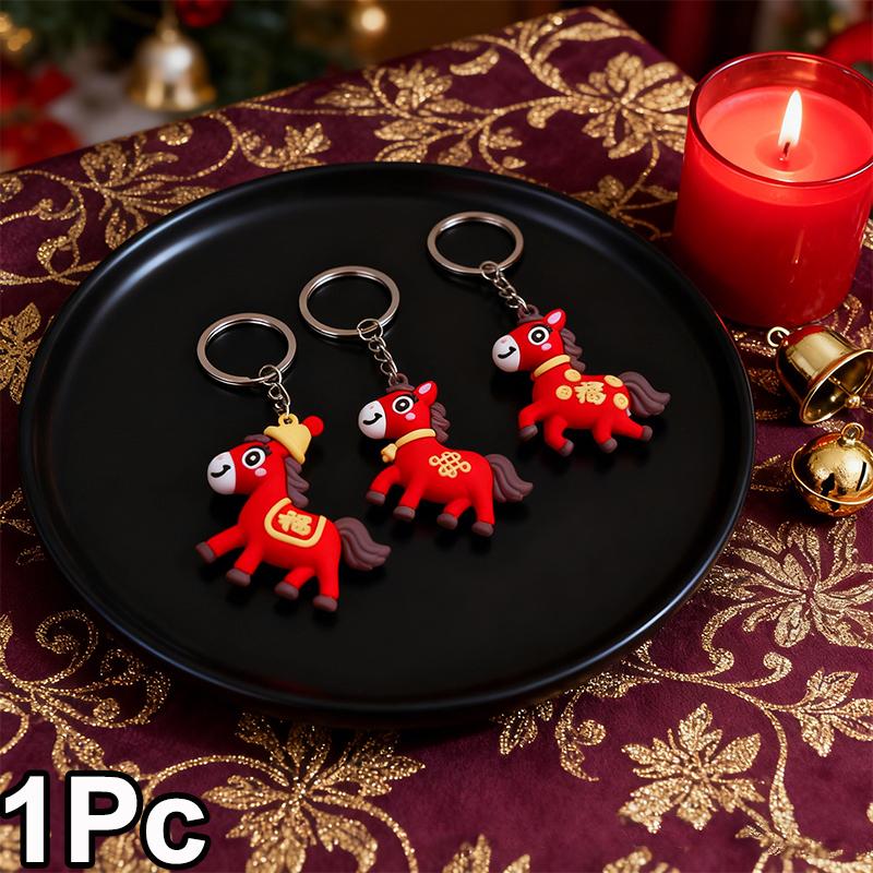 1PC Convenient Festive Decorative Practicality Red Gift Cartoon Handbags Horse Keychain Souvenirs Cute Backpacks