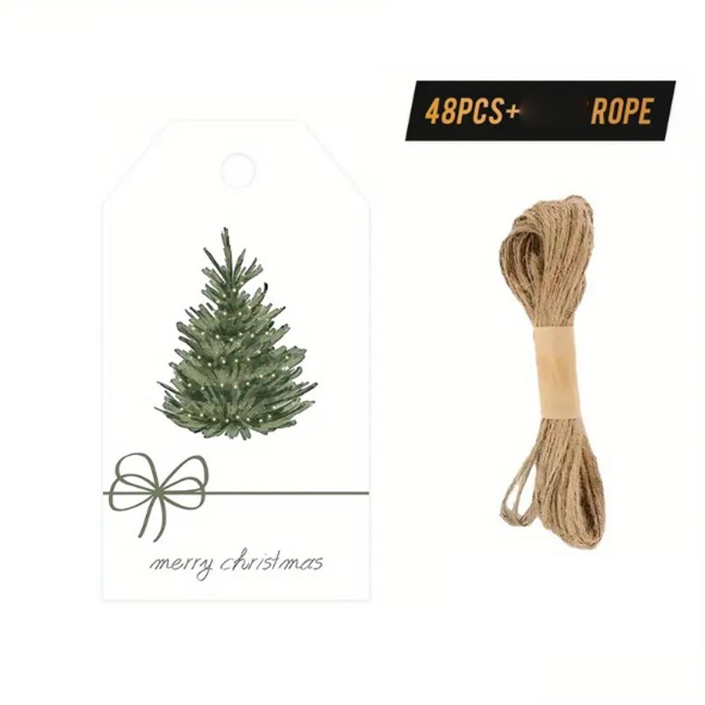 

50pcs Christmas Hang Tags With Hemp Rope-Green Hand-Drawn Christmas Tree Design,Diy Crafts Gift Cards For Packaging,Party Decor A зелений