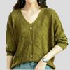 Women's Plus Size Sweater Thin Hollow  Solid Color V-Neck Sweater Loose Knit Pullover Top Summer