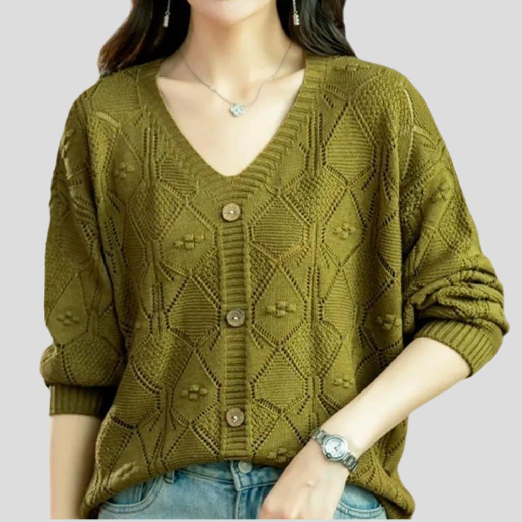 Women's Plus Size Sweater Thin Hollow Solid Color V-Neck Sweater Loose Knit Pullover Top Summer