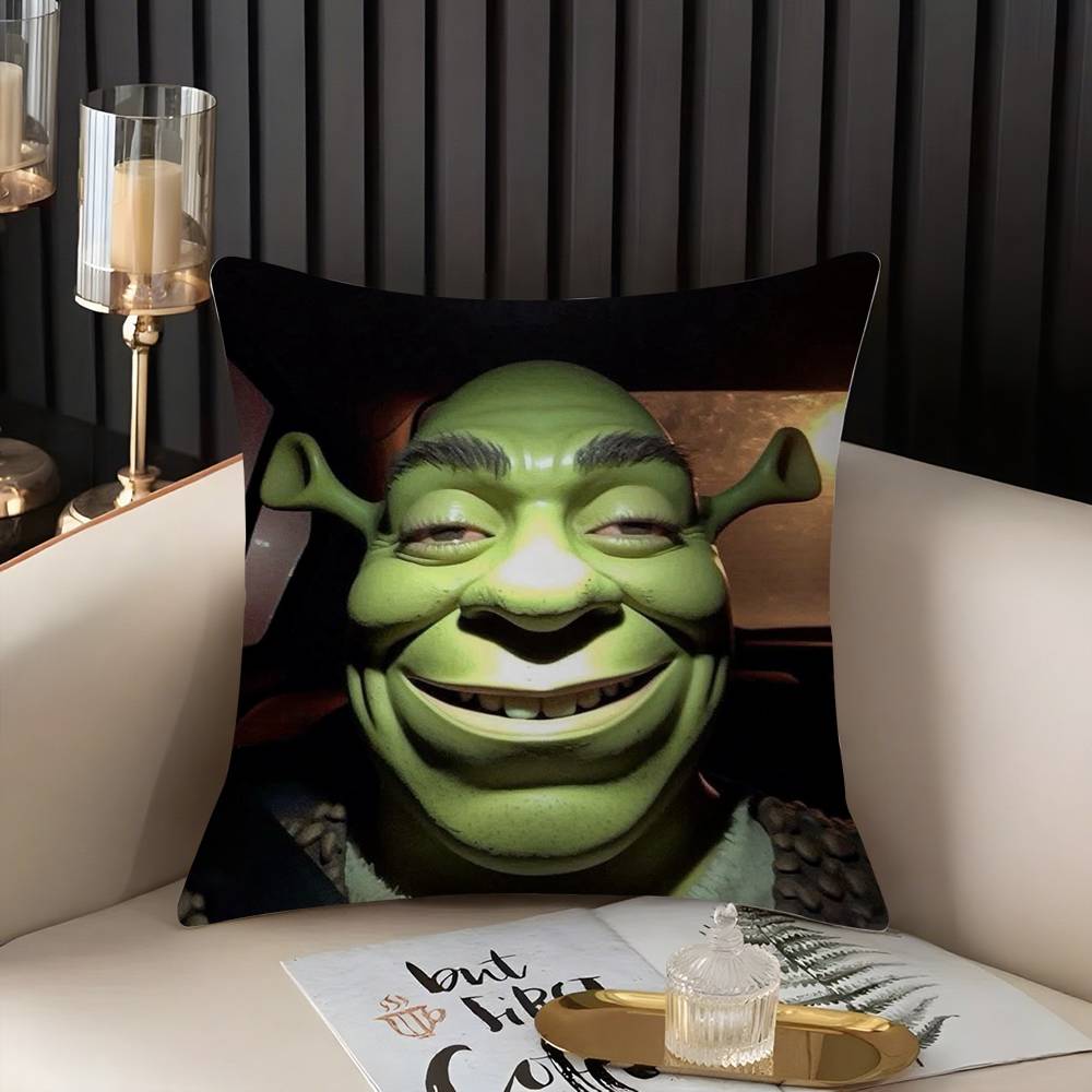 Funny Cartoon S-Shreks Pillow Case Home Dorm Chair Back Short Plush Double-Sided Printing Office Nap Time Cushion Cover