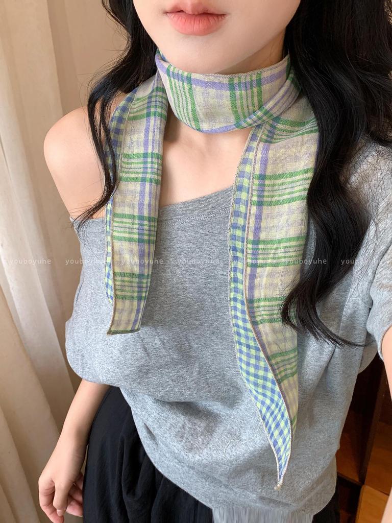 Women's Retro Plaid Cotton Linen Scarf - Summer Neck Protection Shawl, High-End Fashion Accessory