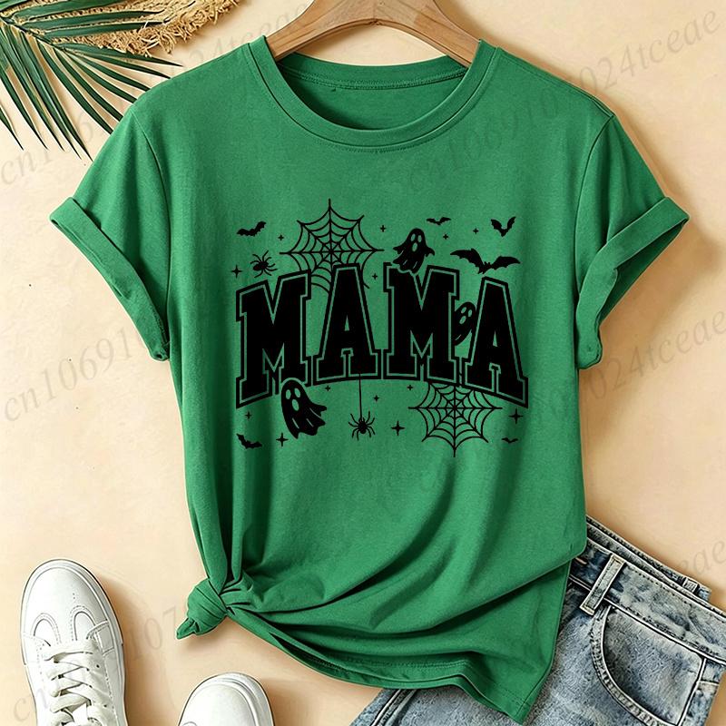 Spooky Season Graphic T-shirt Short Sleeve Tops Halloween Mama Retro Aesthetic Party T-shirt This Mama Loves Her Boos Shirts