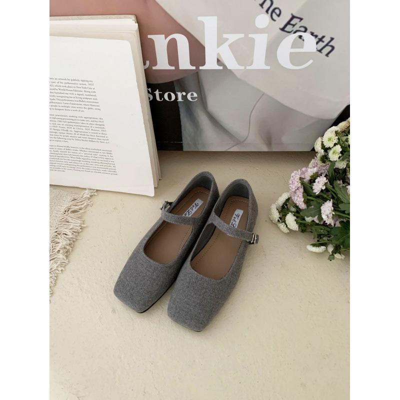 French square head with Mary Jane shoes for women in spring and autumn 2025, new evening fairy wind woolen light mouth single shoes