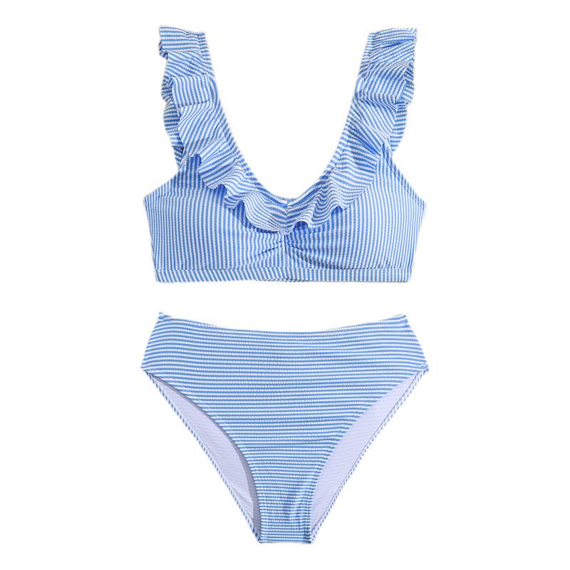 

Подростковый полосатый купальник-двойка для девочек, европейский и американский, 2024 год 13 Years синий