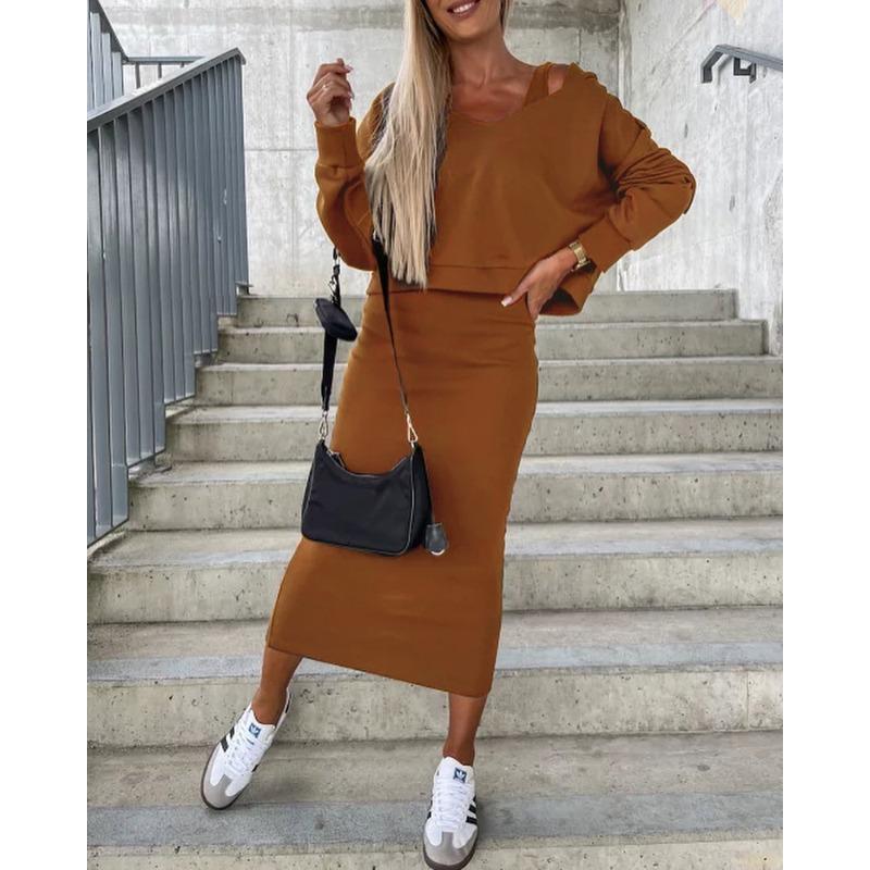 

QICED Women s Fashion Casual Solid Color Print Long Sleeve Pants Suits XXL хакі