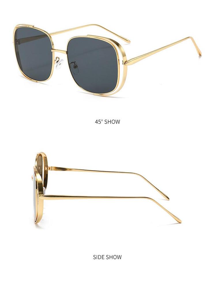 European Style Square Frame Metal Sunglasses with Hollow-Out Design and UV Protection