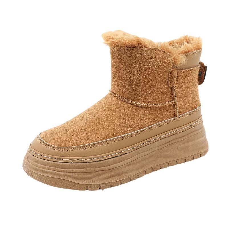 2024 Autumn/Winter Korean Velvet Women's Mid-Cut Snow Boots - Solid Color, Casual, Warm, Heightened Design