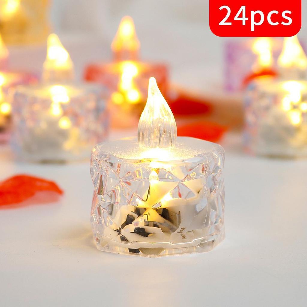 Transparent LED Crystal Tea Light Candles - Set of 24 Smokeless for Christmas or Romantic Nights