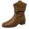Retro Style Square Head Thick Heel Fashion Short Boots Women's Autumn and Winter Fashion with Coat Short Tube Pile Pointed High Heel Thin Boots