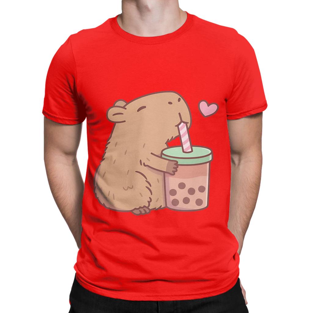 Cute Capybara Loves Bubble Tea Funny 100 Cotton TShirt capybara Tees Tops For Unisex