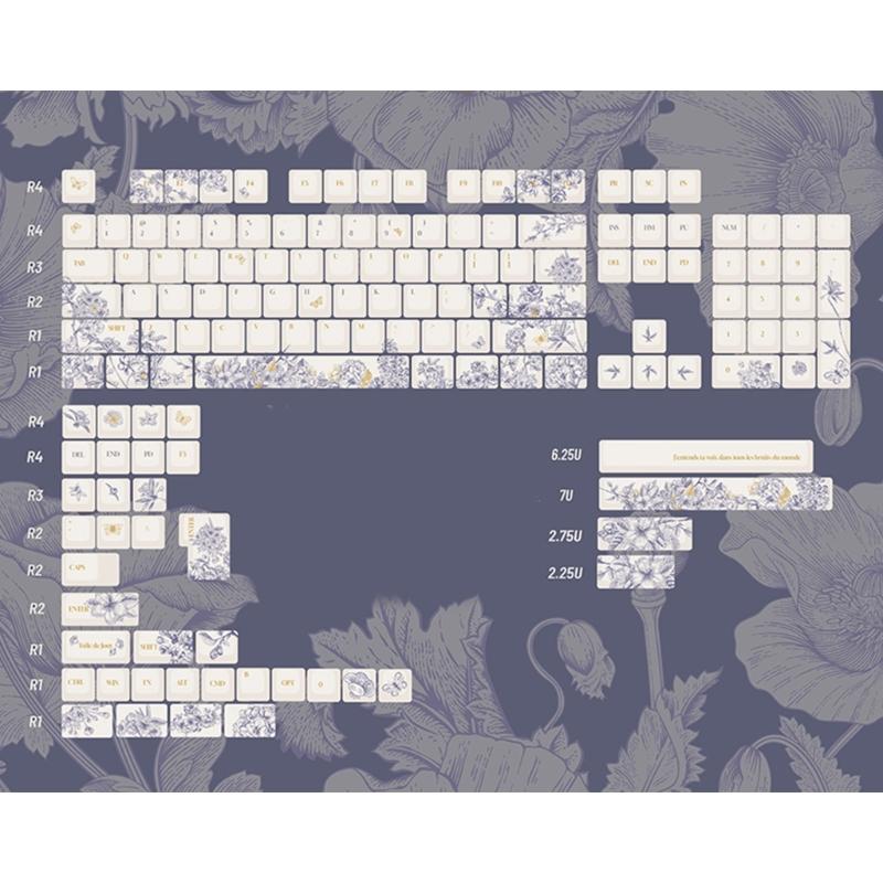 French Embroidery Theme PBT Keycaps DyeSub Keycap Set for Mechanical Keyboard Switches 7u 2.25u 2.75u Spacebar