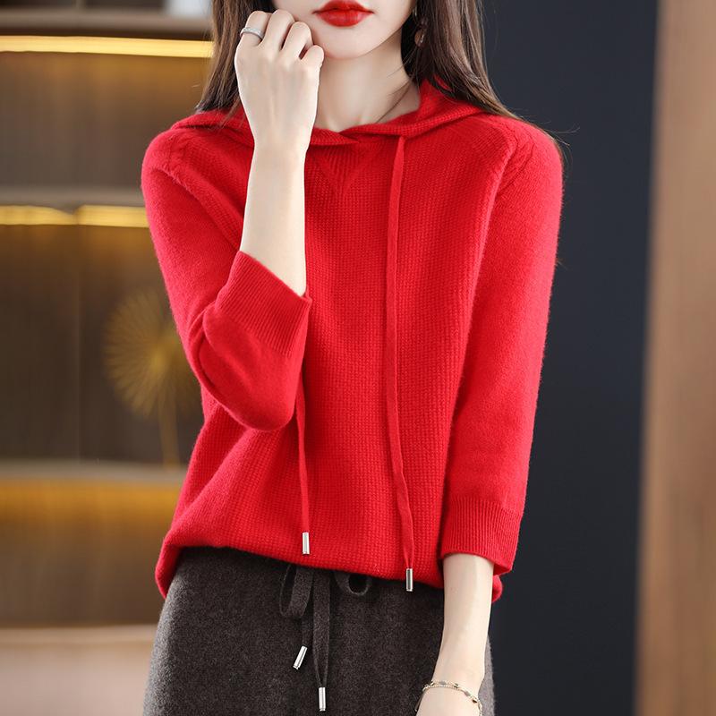 Slim Knitted Hooded Sweaters for Women Classic Solid Knitted Pullover Oversized Fall Winter Casual Knitwear All Match Sweatshirt
