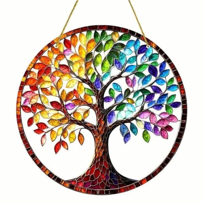 

2D Acrylic Home Hanging Ornament 15x15x0 2cm Tree of Life Design Decorative Wall Art for Indoor Use with Rope Hanger One Size красный