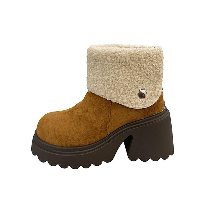 Women's Fur Mouth Lightweight Thick Sole Winter Insulated Fur One Snow Boots Anti-slip Cushioning Wear-resistant Casual Sports Cotton Boots