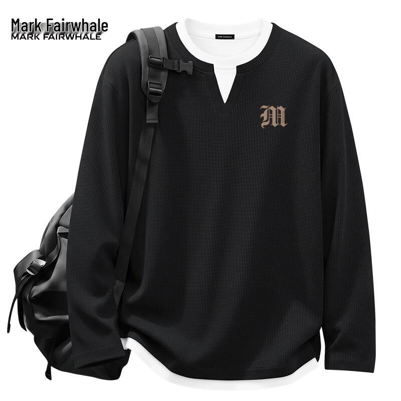 Mark Fairwhale Men's 2026 Faux Two-Piece Waffle Knit Long Sleeve Casual T-Shirt