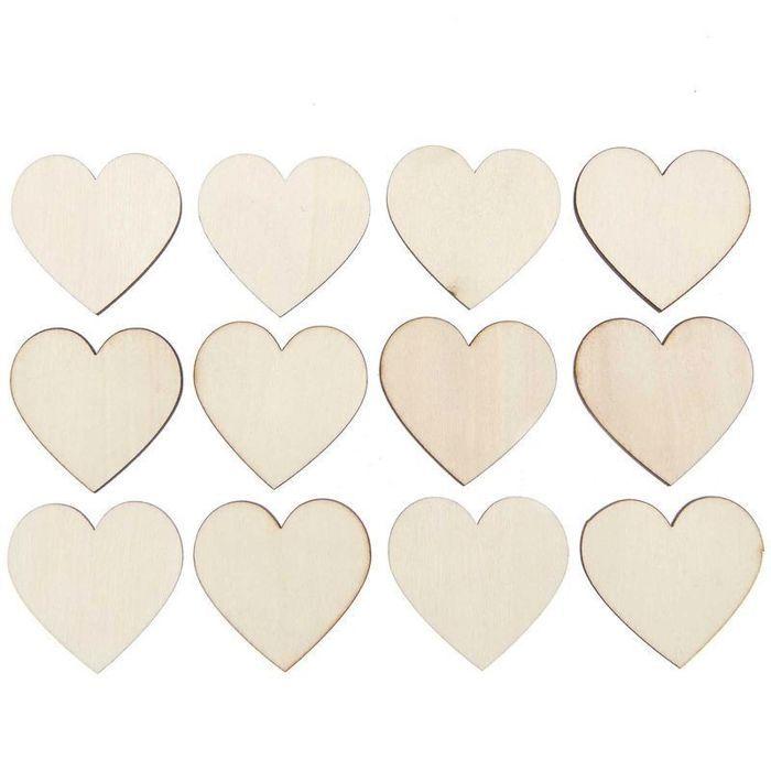 12 coeurs en bois grand 40 mm