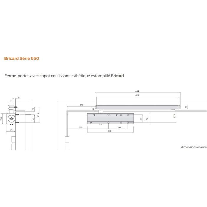 Ferme-porte à glissière - BRICARD - 6521027 - Technologie à came - Argent - Force réglable 2-4