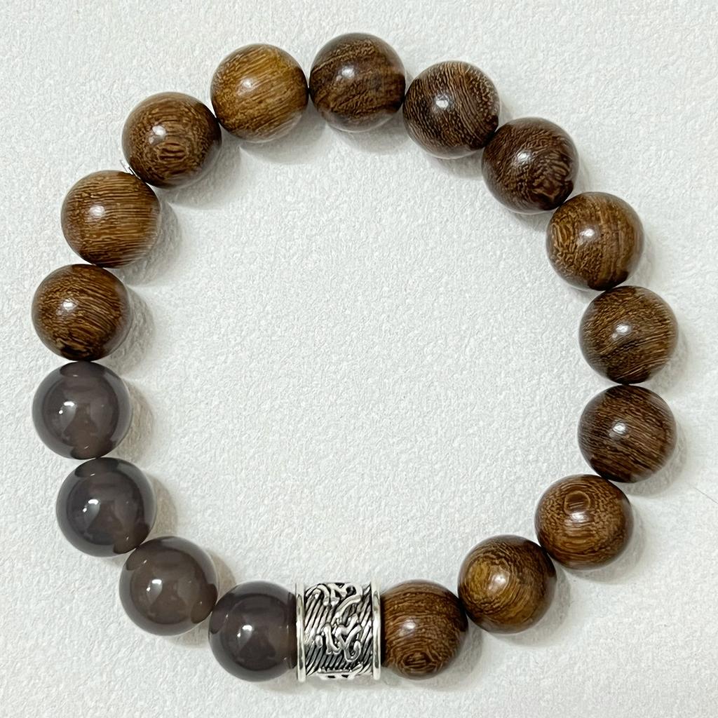 Wooden Bracelet with Natural Agate Stone for Men 12mm Round Beads Wood Bangle DIY Jewelry Making Gifts