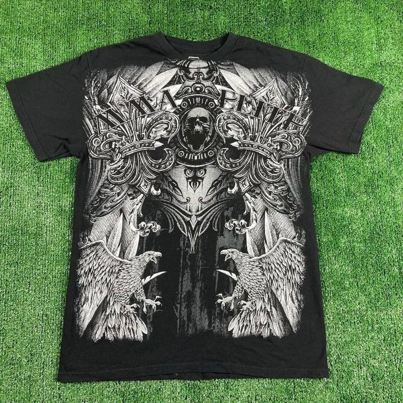 

Retro Skull Large Pattern Short-sleeved T-shirt High Street Dark Punk Y2k 90s Harajuku Round Neck Oversize Loose Tops Clothes S