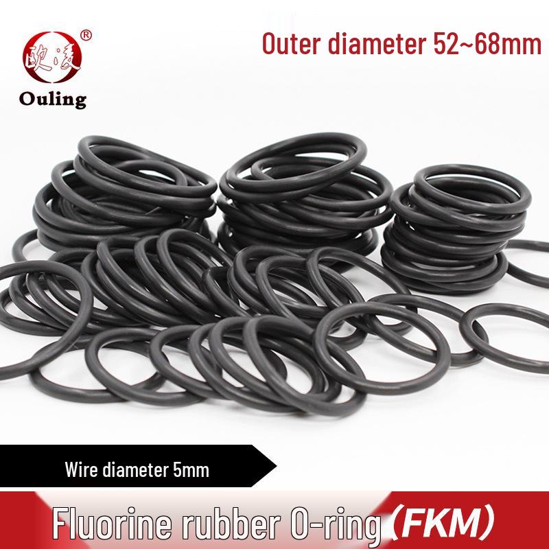 Oil-Resistant Black Fluororubber O-ring, Sizes: 52–68mm x 5mm, Wear-Resistant Seal. 52mm OD Fluororubber O-ring (1 piece)