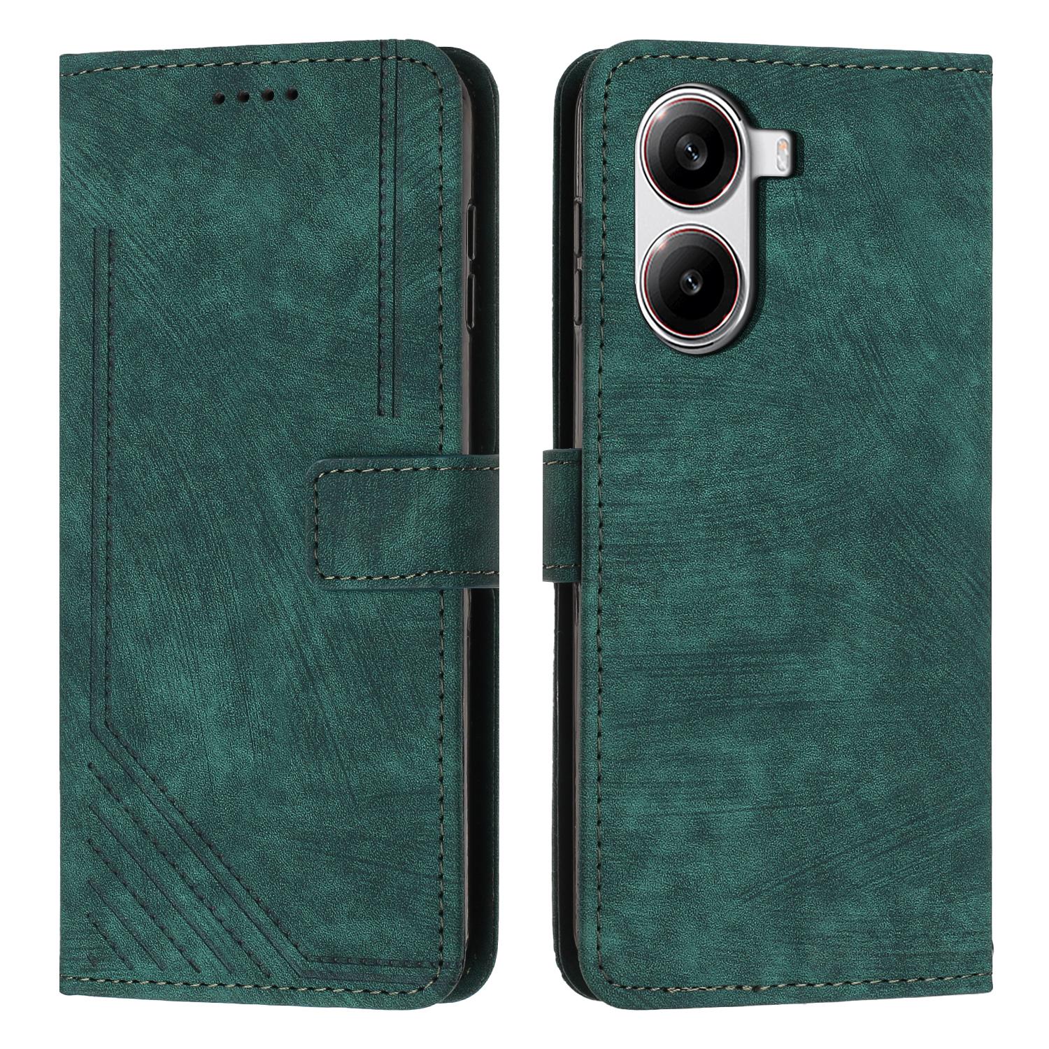 

Phone Case for Xiaomi Redmi Turbo 4 5G/Poco X7 Pro 5G Imprinted Lines Leather Cover with Stand Green