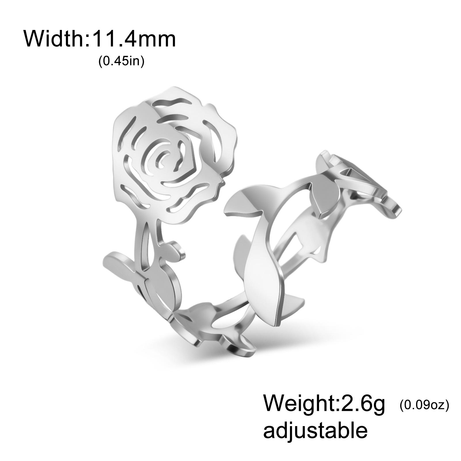 

Teamer Rose Hollow Gold Color Stainless Steel Adjustable Rings For Women Girls Romantic Wedding Jewelry Trendy Gift 2026 New resizable