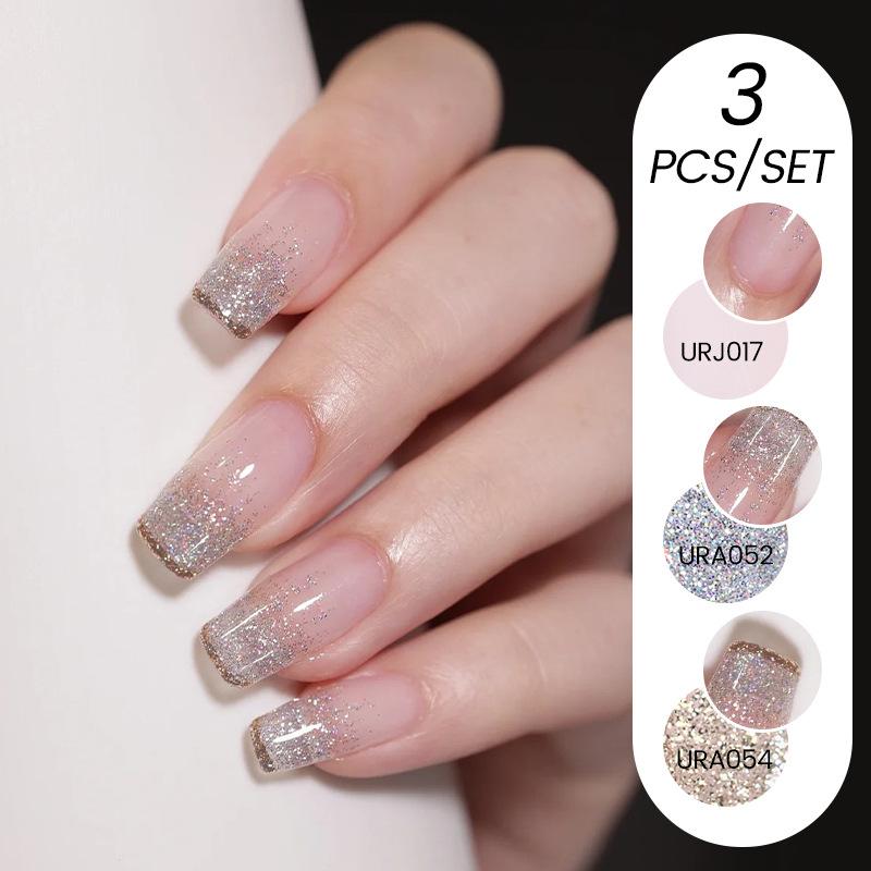 Nail Art Buz Şeffaf 3 Adet Tırnak Cilası Tutkalı Seti, Popüler Nude Beyazlatıcı Toz Şeffaf Tırnak Cilası Tutkalı