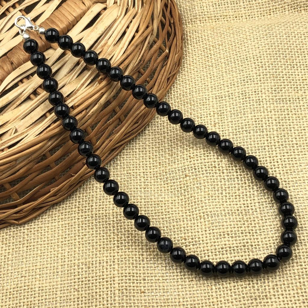 8mm Natural Black Onyx Gemstone Round Beads Choker Handmade Black Stone Necklace 17-20" For Wedding/Birthday 8BN-48