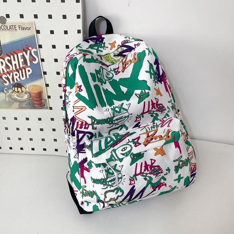 Graffiti Print Backpack Junior High School Student Lightweight Schoolbag Men and Women Large Capacity Backpack