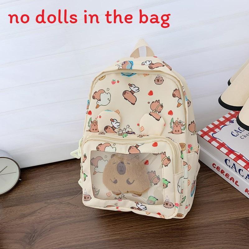 

Backpack Capybara Children Cartoon Itabag Adjustable Shoulder Schoolbag Straps бежевый