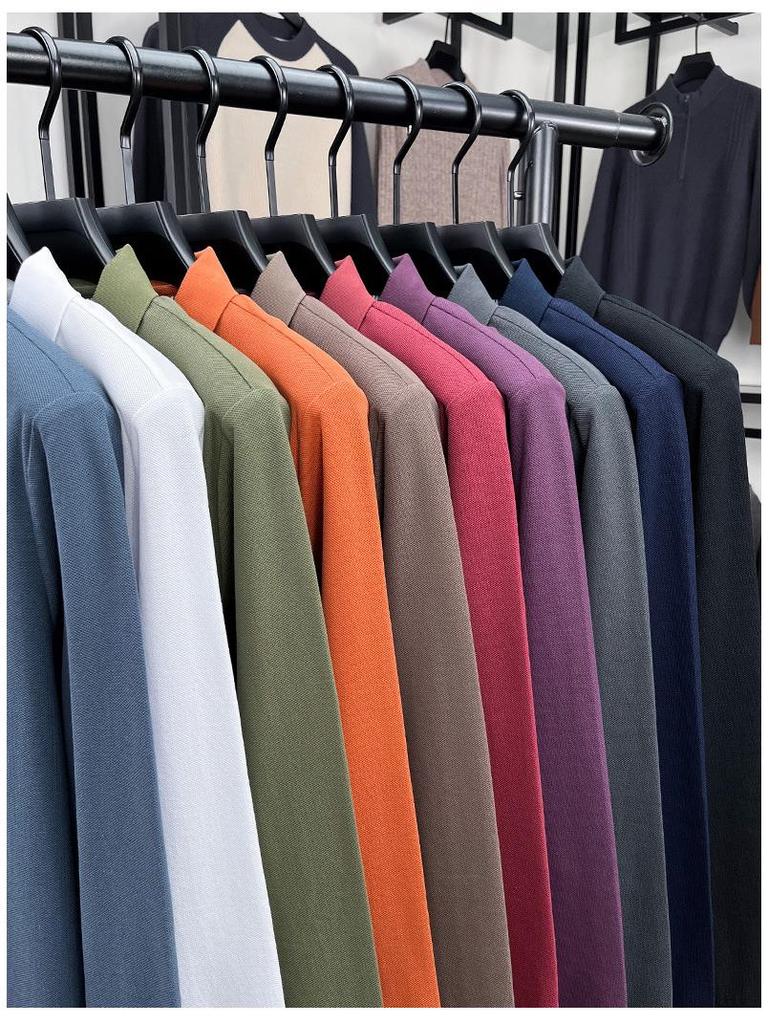 Men's 2026 Spring Breathable Cotton Long-Sleeve Polo Shirt with Side Slits