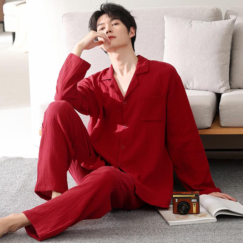 Couple pajamas women's spring and autumn pure cotton long-sleeved suit men's autumn and winter wedding red natal year loungewear