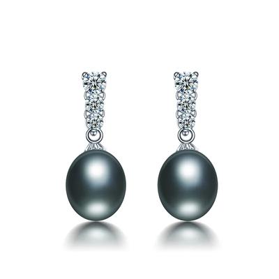 Brincos Pendentes Dainashi de Alta Qualidade em Prata de Lei 925 com Zircônia Elegantes Brincos de Pérola de Água Doce Natural 100% Genuína para Mulheres