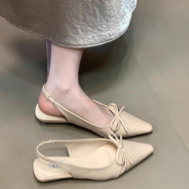 [Armano] Sandals Women's Summer Skirt French Bag Head Thick Heel Pointed Bow Temperament White Single Shoes