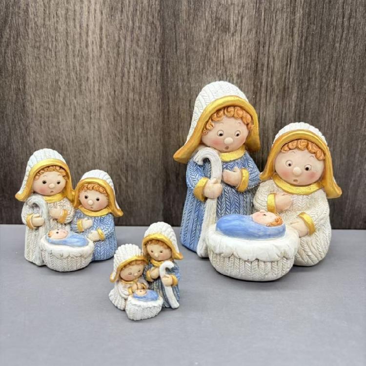 Resin Nativity Figurines Xmases Natvity Scene Statues Desktop Ornament Resin Manger Holy Family Sculptures Home Decors
