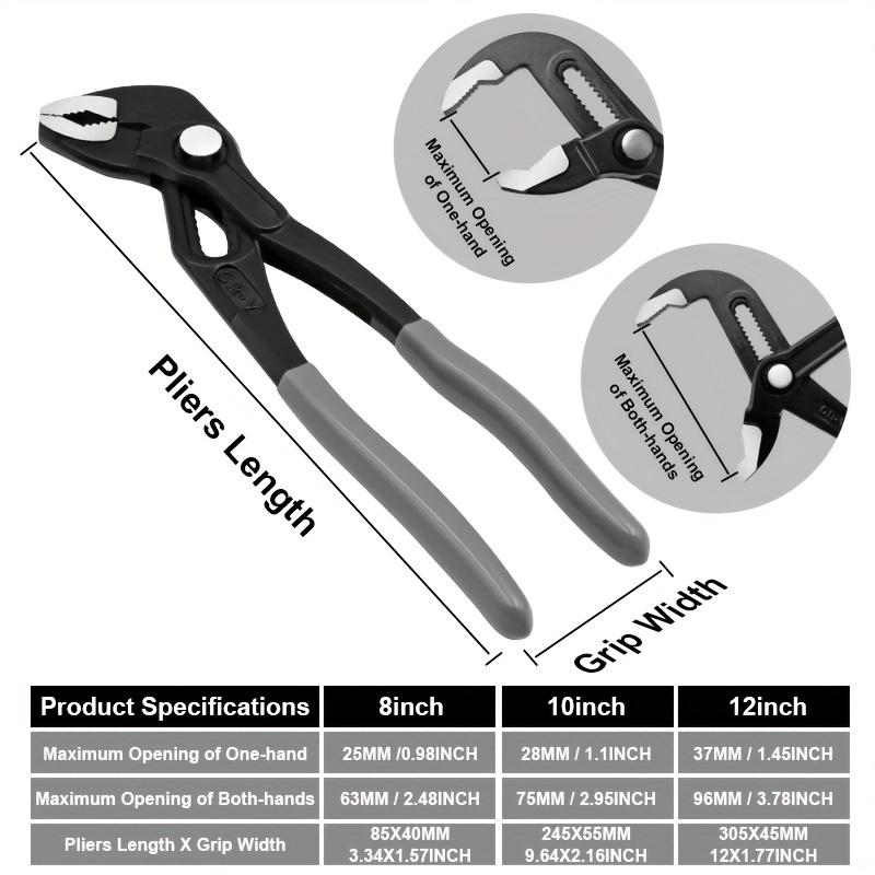 3-Piece Water Pump Pliers Set,8-inch,10-inch, and 12-inch Quick Release Groove Joint Pliers Set,CRV Steel Forged