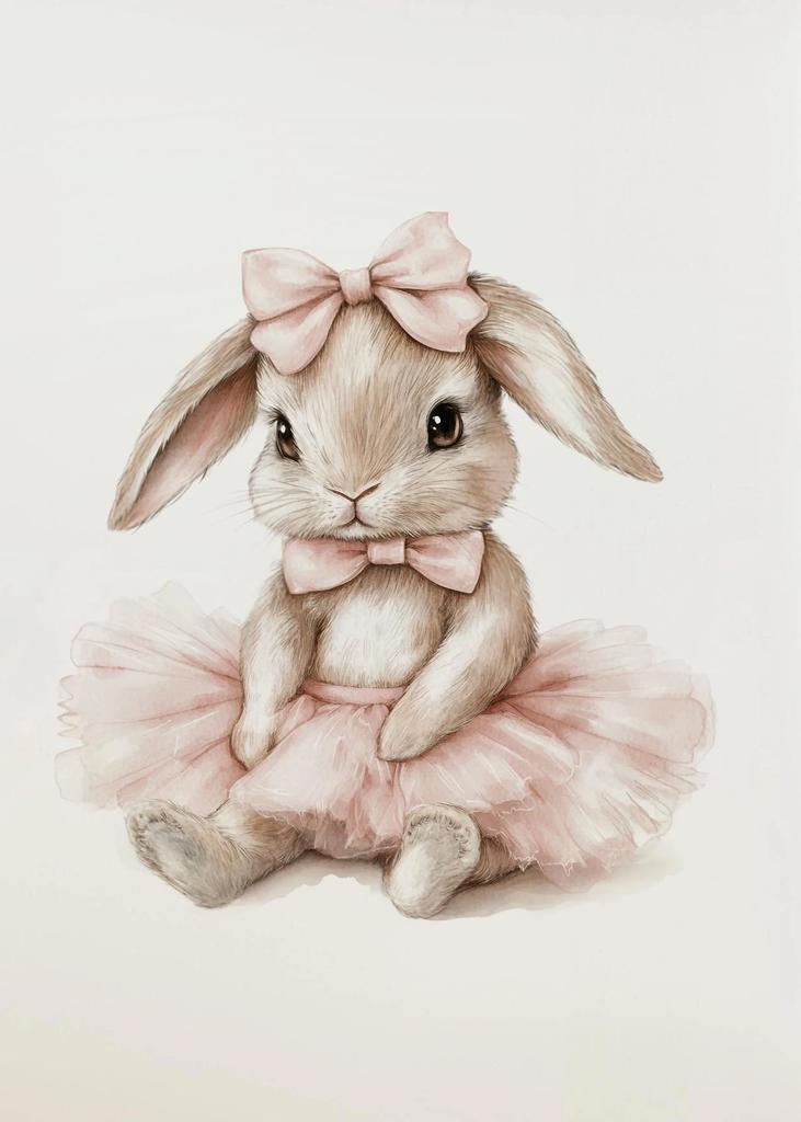 Süßer Ballerina-Hase Ballett Tier Poster und Drucke Leinwanddruck Wandkunst Bild für Mädchenzimmer Kinderzimmer Heimdekoration