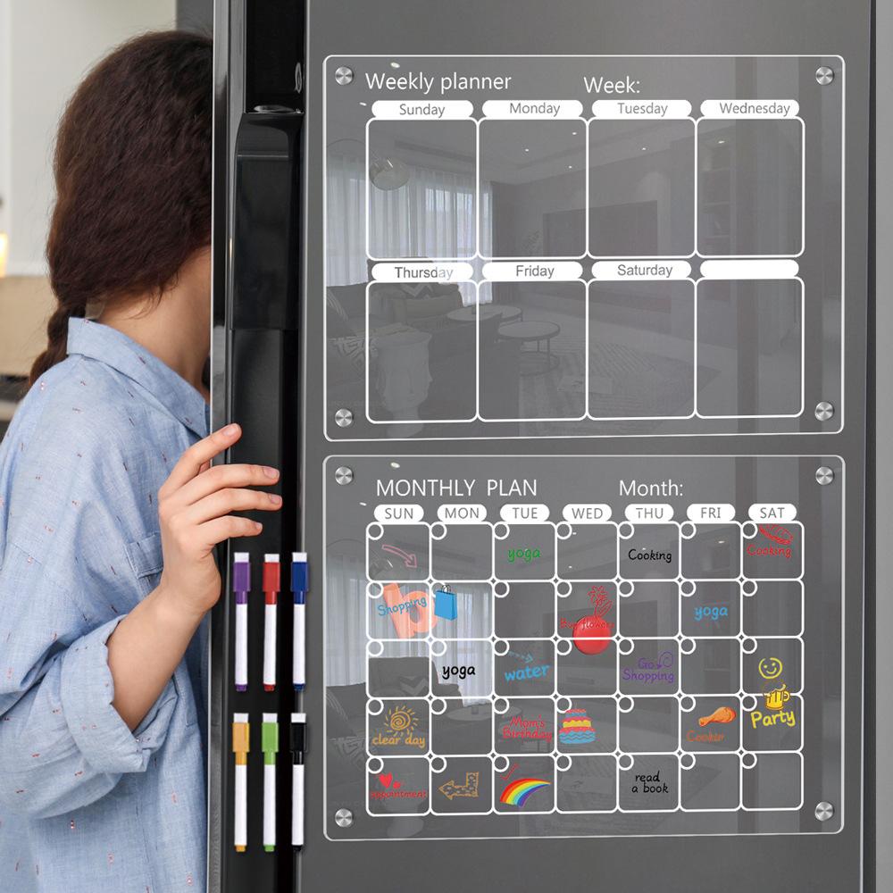 3D Magnetic Acrylic Weekly Plan Memo Message Board Erasable DIY Magnetic Refrigerator Sticker