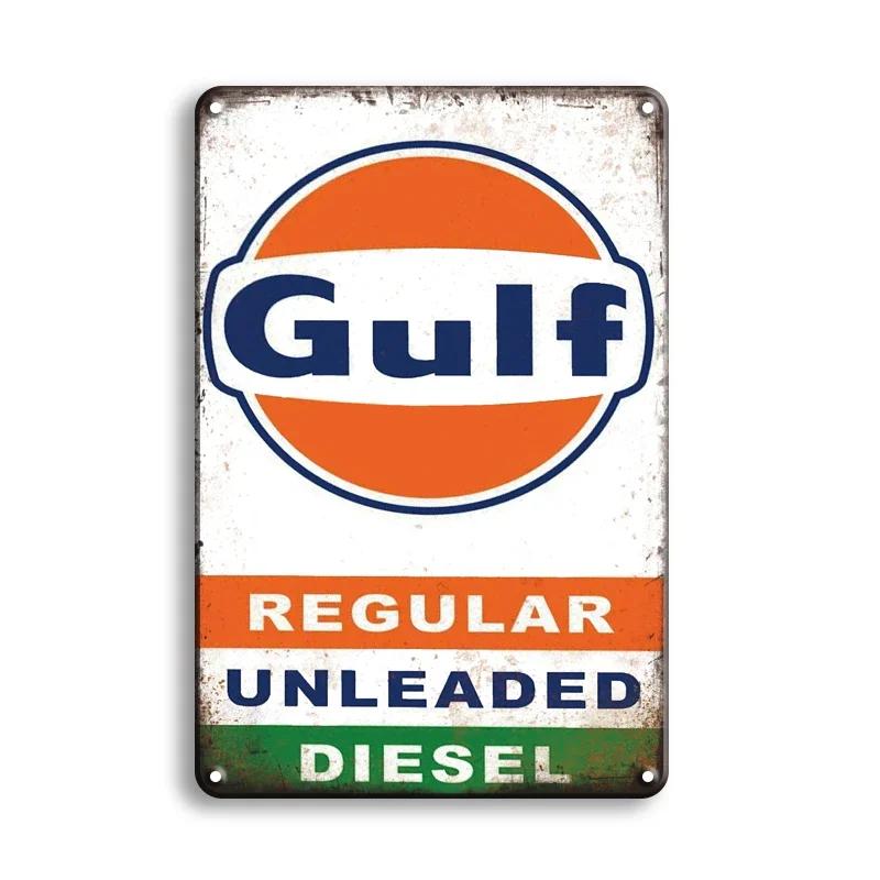 High Definition Tin Sign Vintage Gulf Esso Mobilgas Motor Oil Retro Metal Wall Art Classic Gas Station Pin Up Girl Decor Plaque