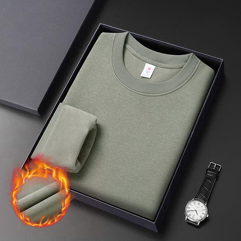 Herren Schwergewicht Baumwoll Hoodie 420g: Winter Einfarbige, Lockere Drop-Shoulder, Rundhals, Mit Samt gefütterte, Langarm Basisschicht