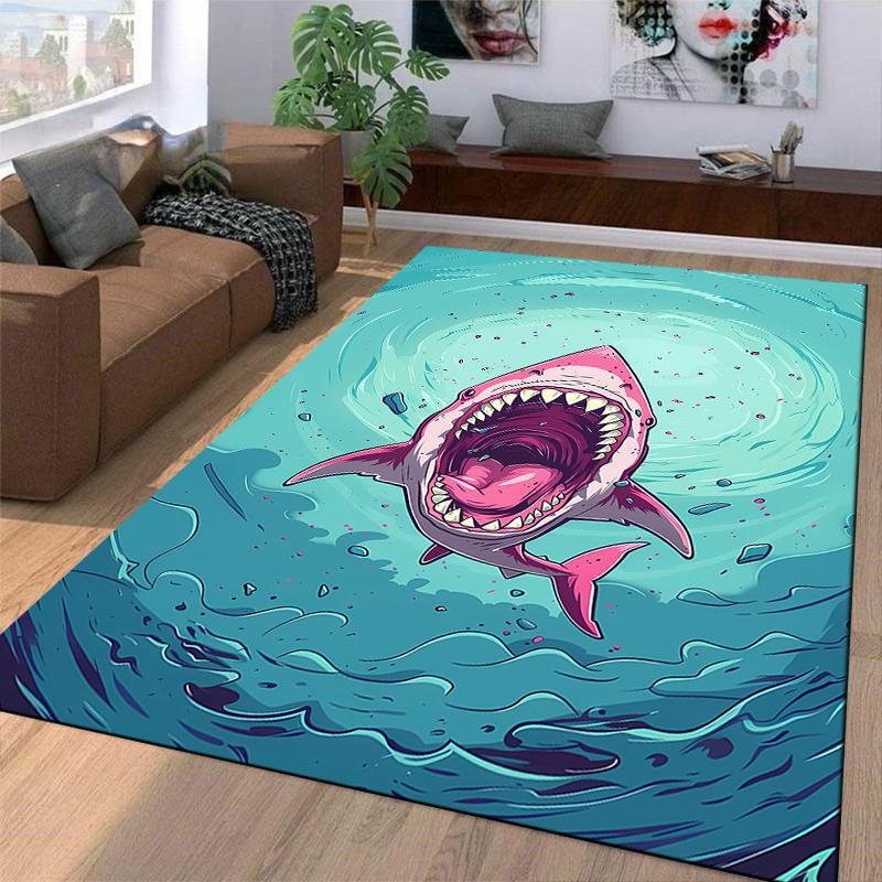 Fierce Shark Printed Rug, Ocean Style Home Decor Suitable for use as an anti-slip game mat for living room and bedroom sofas