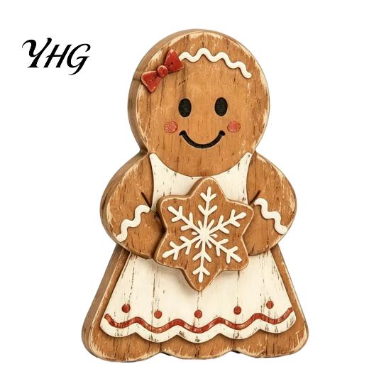 Christmas Tree Hanging Decorations Wooden Gingerbread Man Decor, Rustic Gingerbread, Candy Cane House Figurines, Xmas Window Display Ornaments