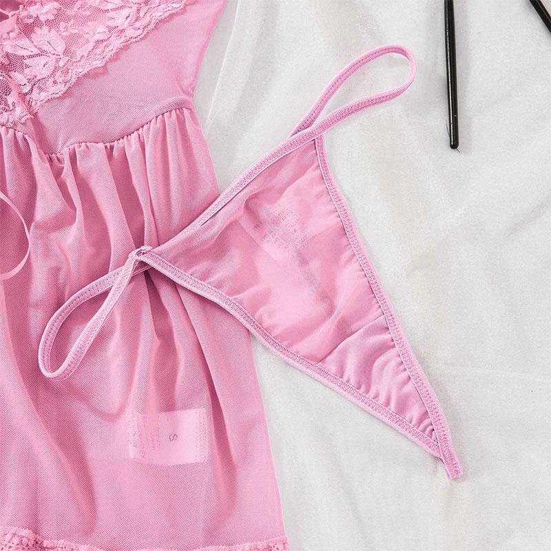 Garter Belt Bra Thong Set Pink Transparent Delicate Lingerie Night Dress Women's Porn Sexy Underwear With Leg Rings Panty Sets