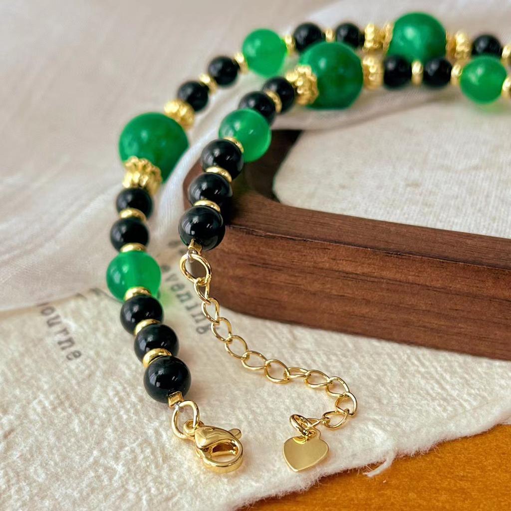 Retro Natural Chalcedony Black Agate Niche Temperament Premium Versatile Necklace Collarbone Chain Neck Chain