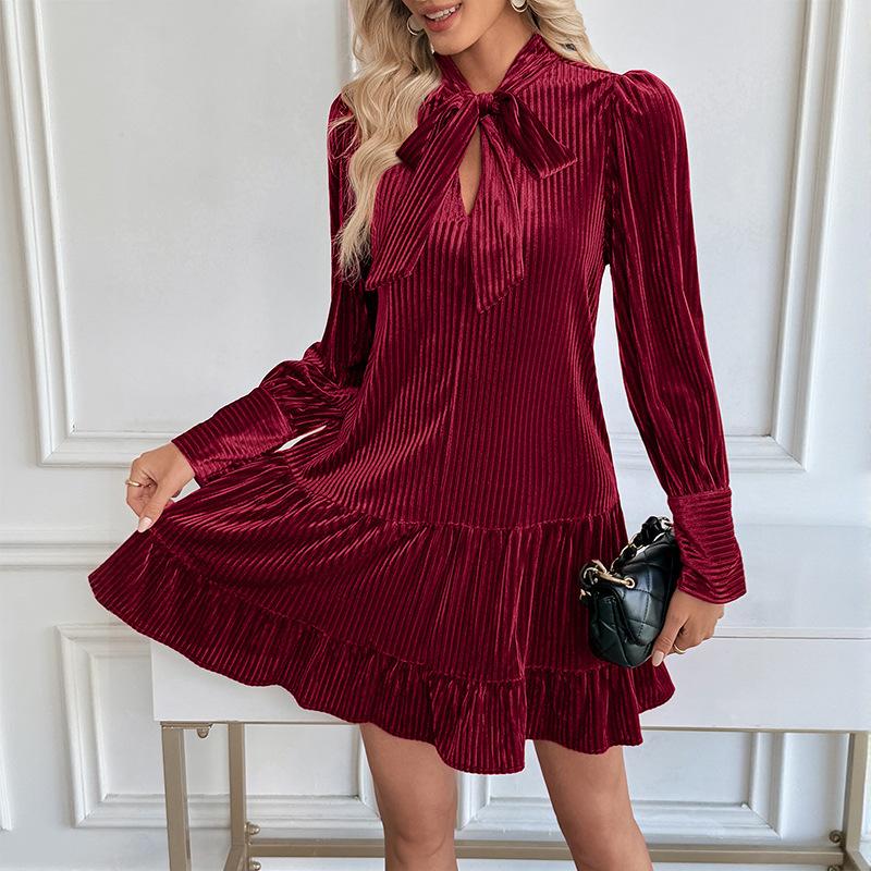 Herbst Samtkleid, Eleganter kurzer Rock für Bankette und Partys für Damen