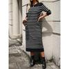 Slim Fit Women's Sweater Striped Long Skirt Dress