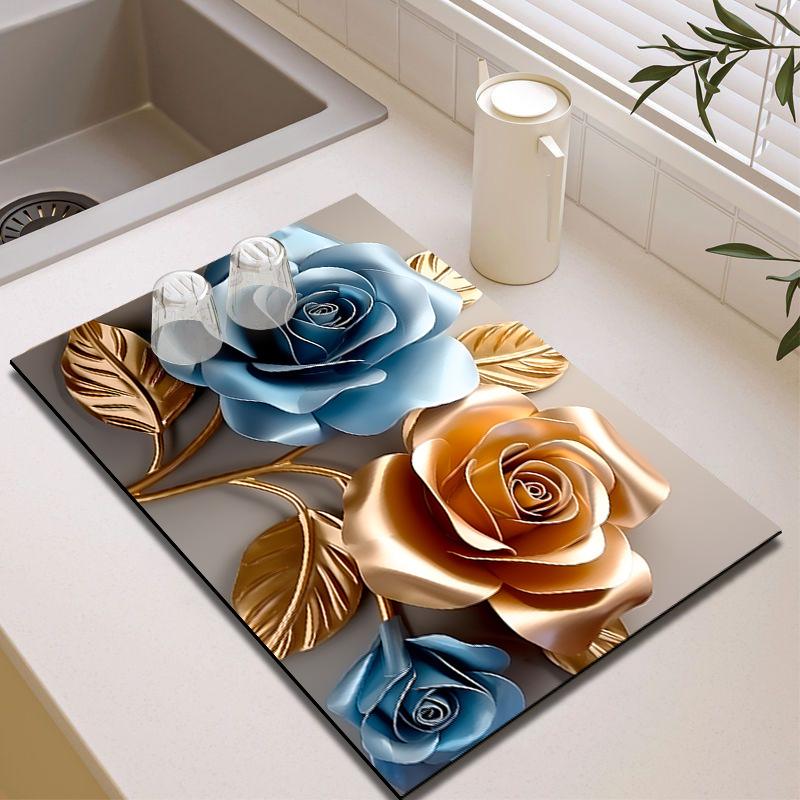 

3D Floral Diatom Mud Drain Pad - Теплоизоляционный, Быстросохнущий, Нескользящий Коврик для Кухни 30cm*40cm