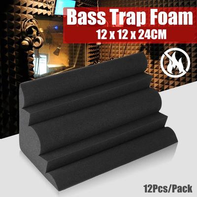 12 Adet/Paket 2x12x24cm Akustik Bas Tuzakları Köpük Blok Ses Geçirmez Köpük Panel Yüksek Yoğunluklu Ses Emici Stüdyo Köşe Köpüğü