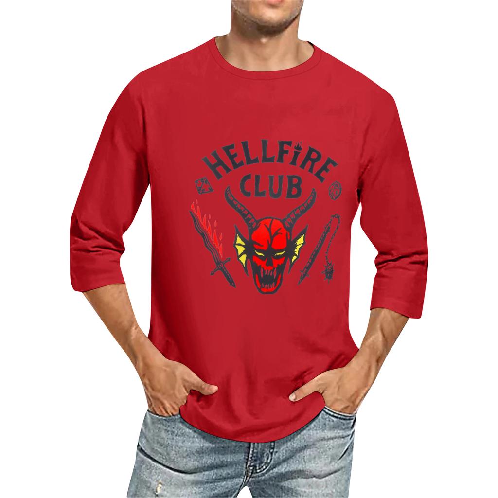 Men's Fashionable Casual Three-Quarter Sleeve Printed T-Shirt With Round Neck